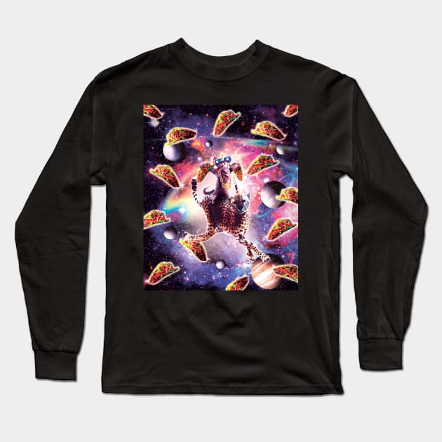 Thug Space Cat On Cheetah Unicorn With Taco Long Sleeve T-Shirt by Random Galaxy